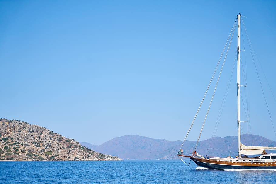 boat, front, rope, sail, marine, sky, water, blue, summer, yacht, HD wallpaper