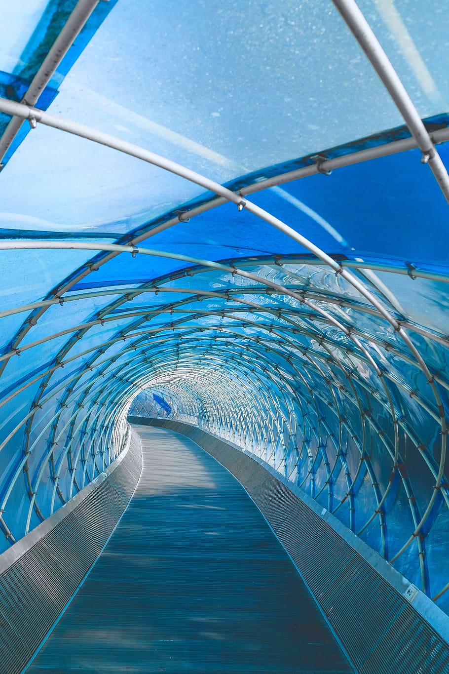 empty dome glass hallway, building, handrail, banister, bridge HD wallpaper