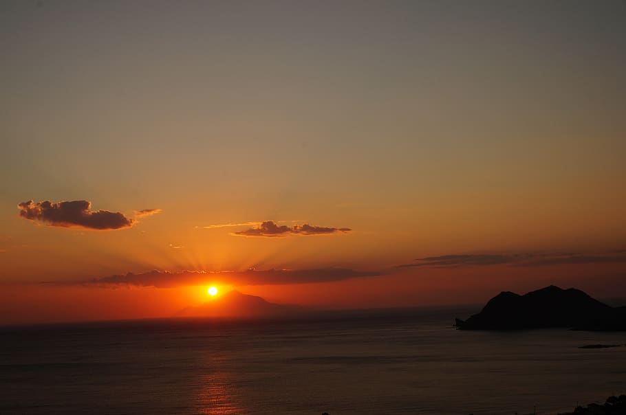 sunset, greece, landscape, sea, sky, colors, scenics - nature HD wallpaper