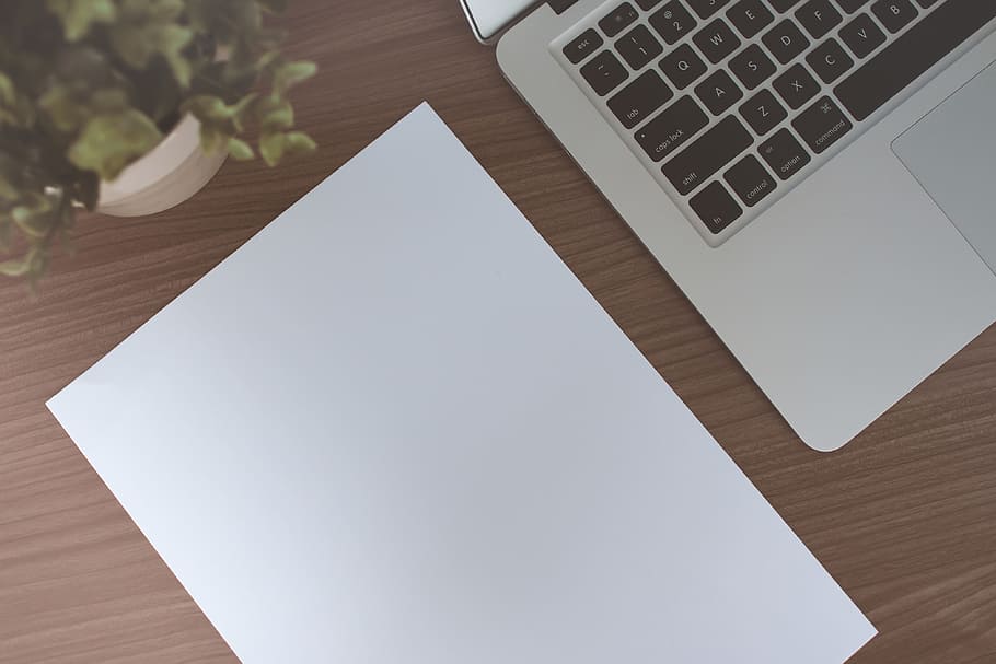Work table with paper and laptop on the wooden table, technology HD wallpaper