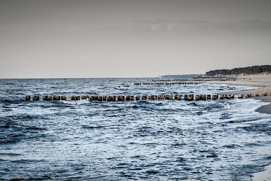 sea, ocean, beach, cold, windy, the baltic sea, breakwater HD wallpaper