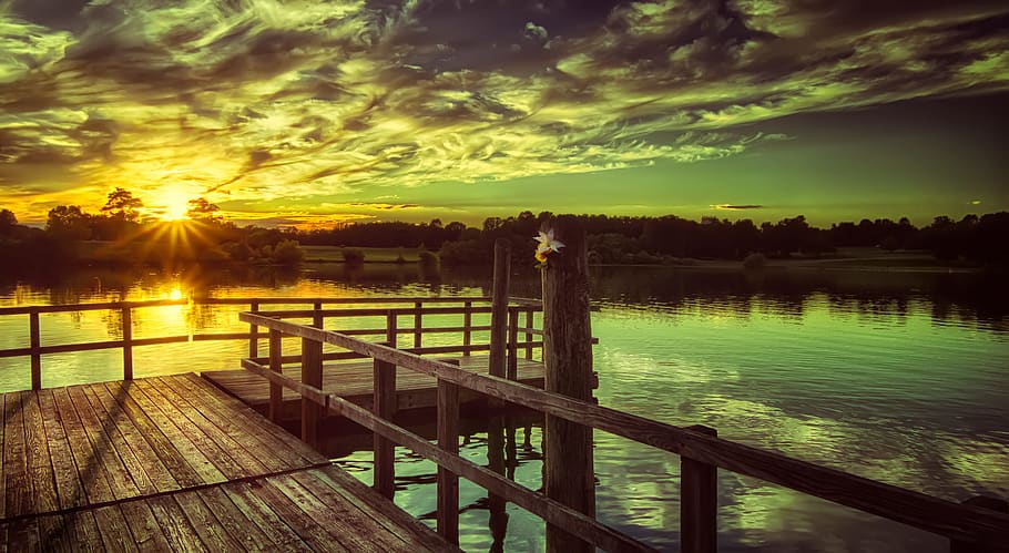 trees, lake, sunset, nature, water, sky, cloud - sky, beauty in nature HD wallpaper