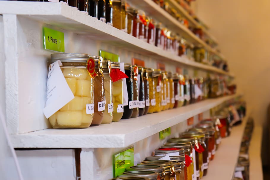 jars, preserves, jelly, shelf, spread, jam, homemade, canning, HD wallpaper