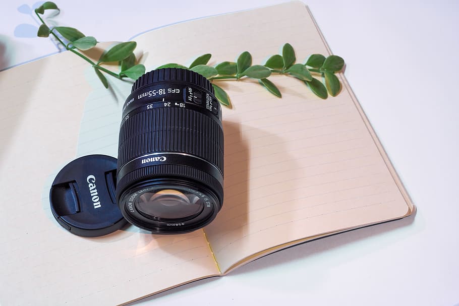 lens, kit18-55, book, sort, photography, still life, indoors HD wallpaper