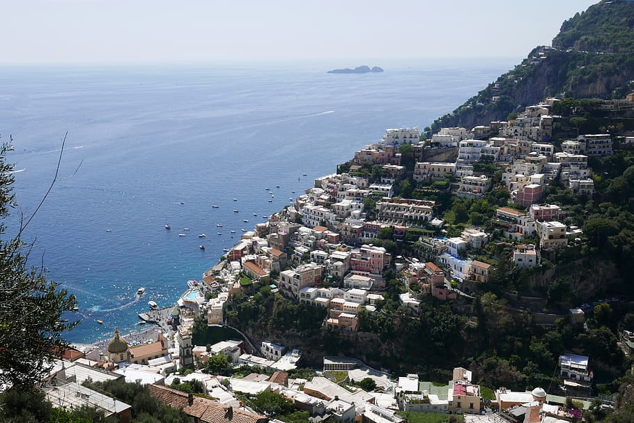 italy, positano, sea, building exterior, architecture, built structure HD wallpaper