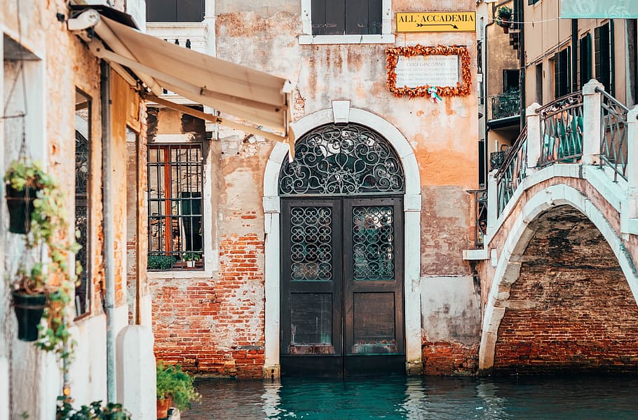 Venice Grand Canal, building, river, water, door, old, brick, HD wallpaper