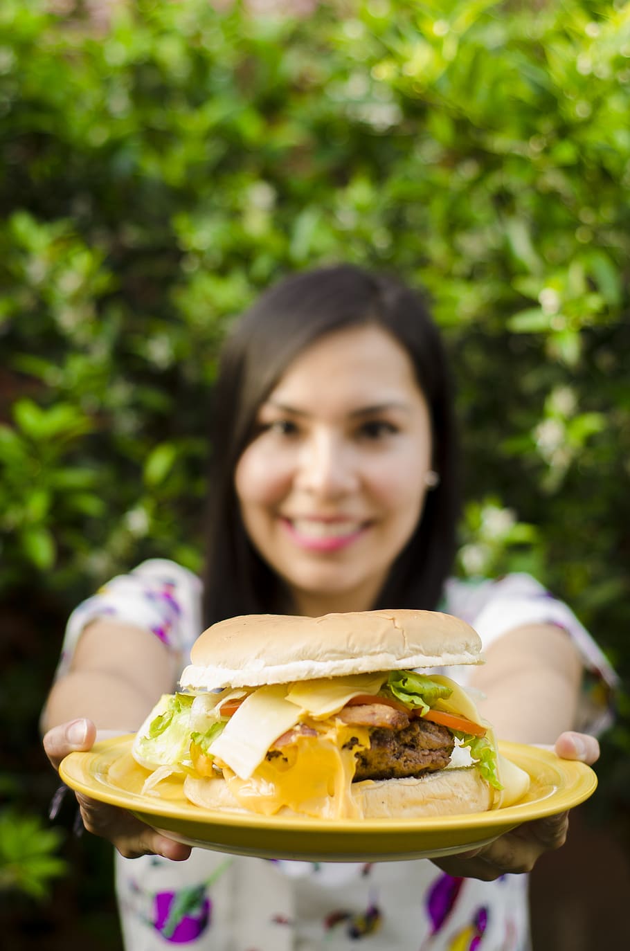 burger dish, one person, front view, food and drink, portrait HD wallpaper