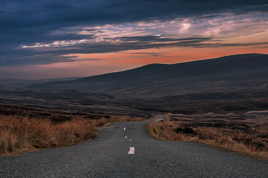 asphalt road between grass field, sky, cloud - sky, transportation HD wallpaper