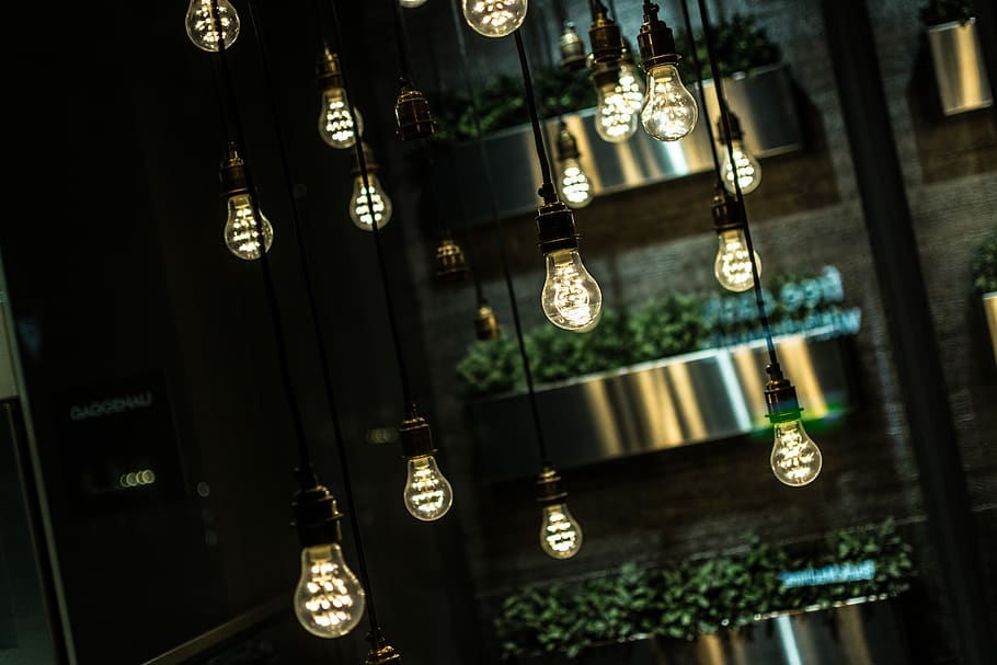 idea, thinking, thoughts, lightbulbs, lights, illuminated, lighting equipment HD wallpaper