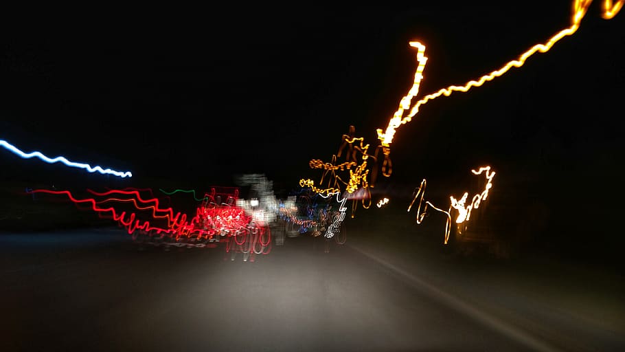 black and red LED light, night, illuminated, motion, long exposure HD wallpaper