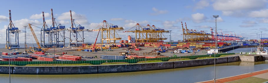 container terminal, container handling, cranes, cargo, port, HD wallpaper