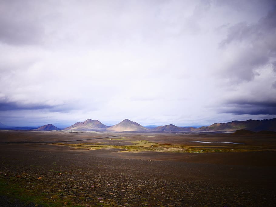 Brown Field and Mountain, clouds, dawn, daylight, desert, dusk HD wallpaper