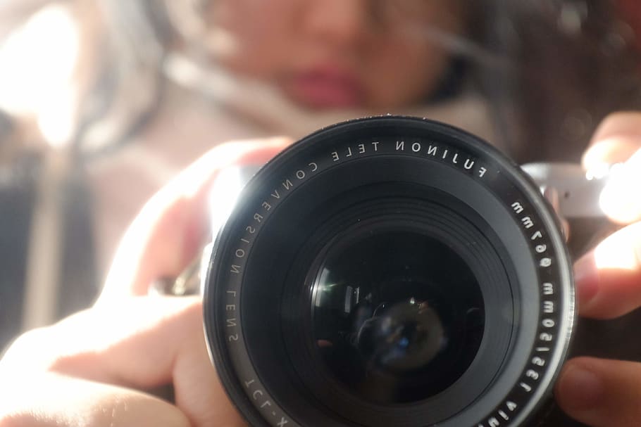 fujifilm, camera, lense, machine, girl, photographer, mirror HD wallpaper