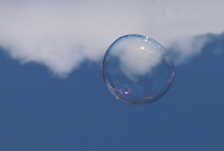 soap bubble, cloud, sky, weightless, float, ease, blue, flying HD wallpaper