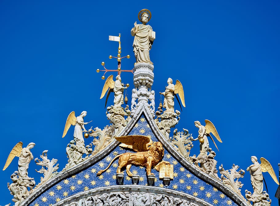 st mark's square, italy, sculpture, blue, architecture, statue HD wallpaper