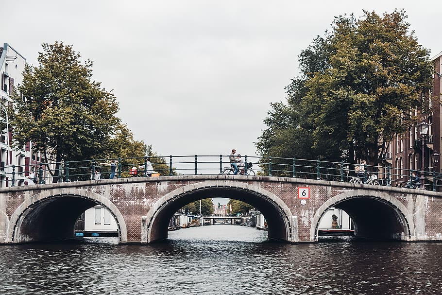 person using bicycle on bridge, connection, bridge - man made structure HD wallpaper