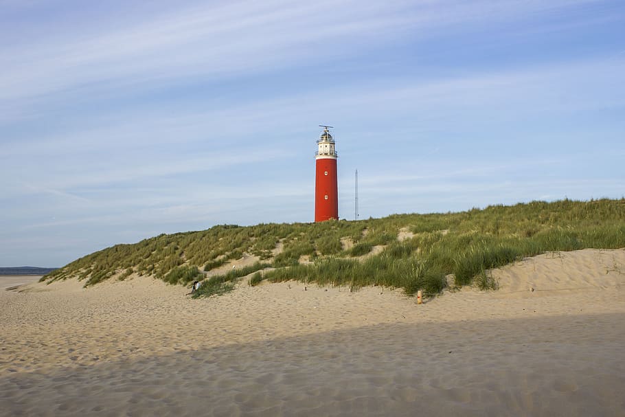 lighthouse, beach, dunes, coast, texel, north sea, holiday HD wallpaper