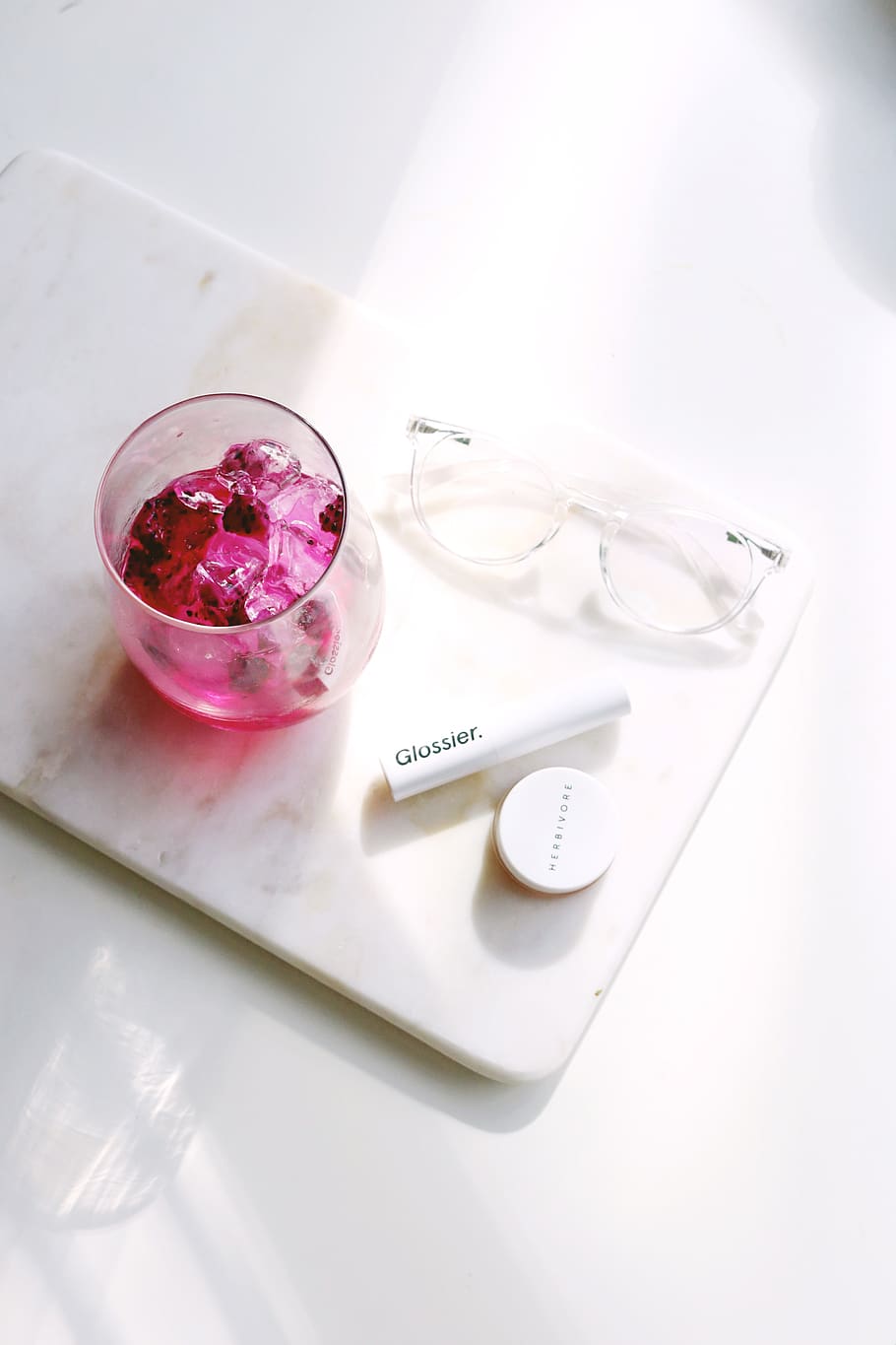 Cup Beside Eyeglasses, cosmetics, drink, flatlay, make-up, makeup HD wallpaper