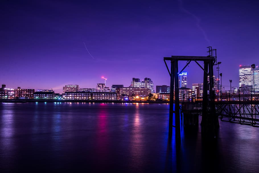 high rise building during night time, nature, lighting, water HD wallpaper
