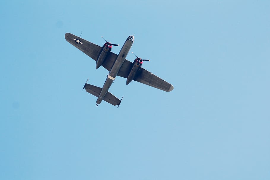 sky, flying, prop, plane, wwii, bomber, north american b-25 mitchell HD wallpaper