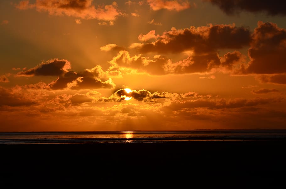 sunset, sea, water, sky, evening, nature, dusk, twilight, lake HD wallpaper