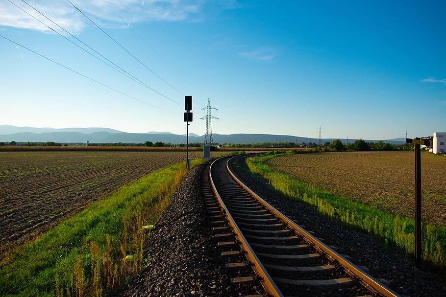 gleise, train, blank, nature, field, railway, rails, transport HD wallpaper