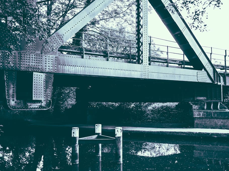 train, bridge, water, river, riverside, canal, structures, railings HD wallpaper