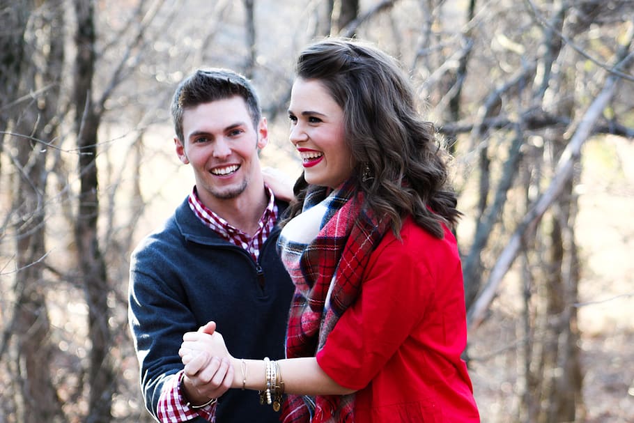 two people, tree, forest, smiling, emotion, women, young adult HD wallpaper