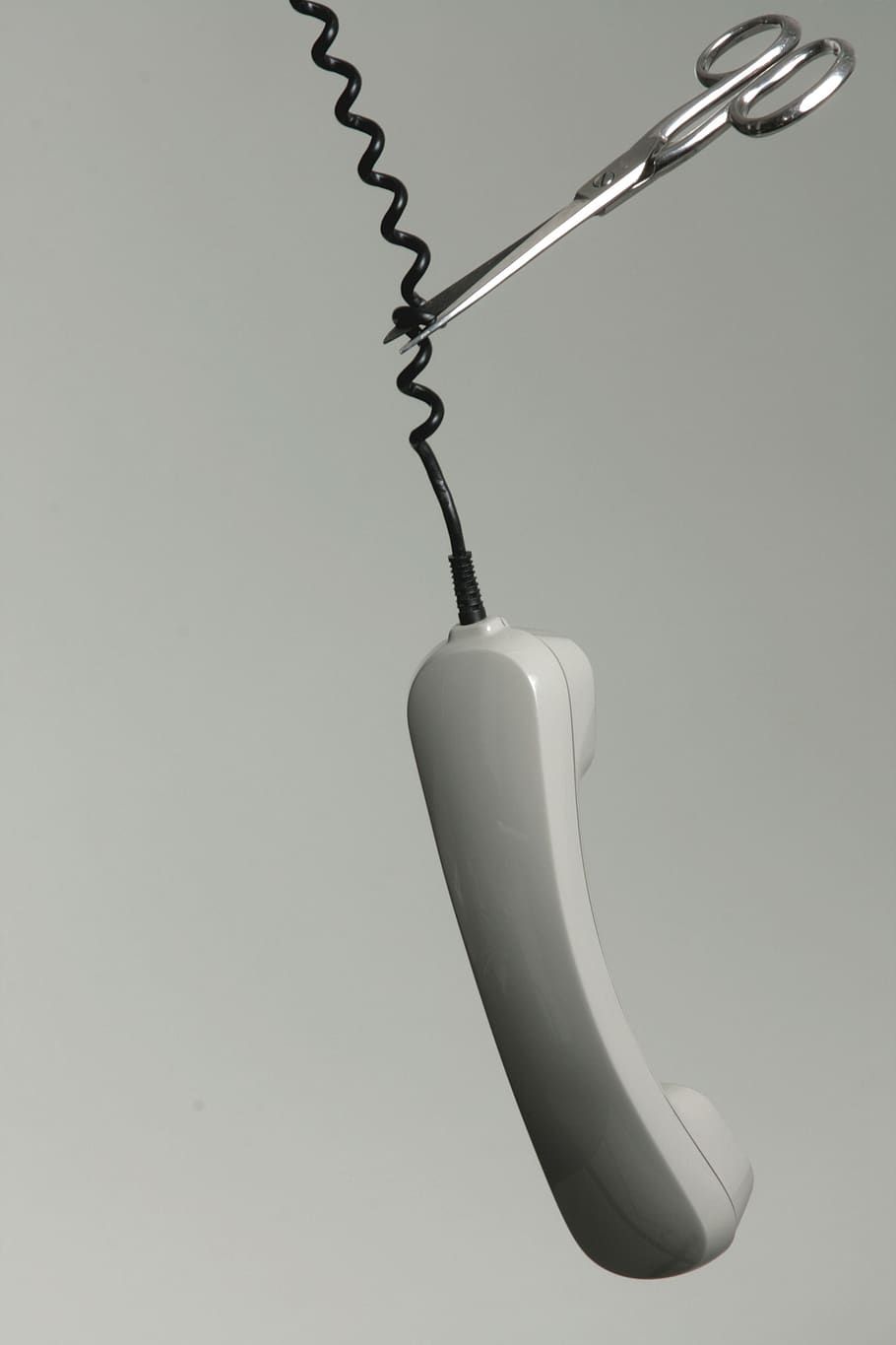 Scissor Cutting Telephone's Trim Line, black-and-white, connection HD wallpaper