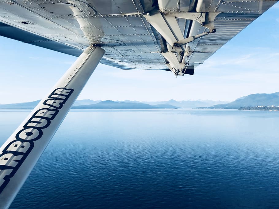 white airplane wing, canada, richmond, iona spit trail, water HD wallpaper