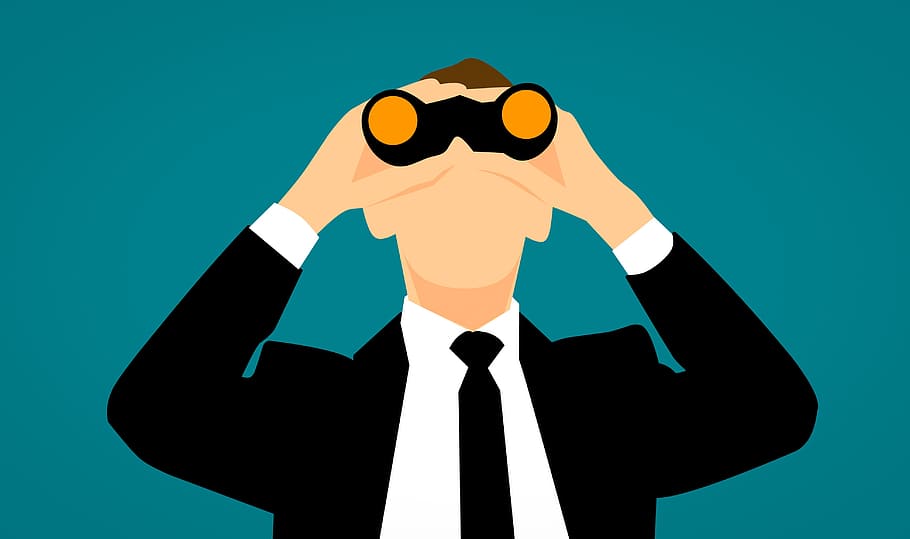 Illustration of businessman looking through binoculars., observe