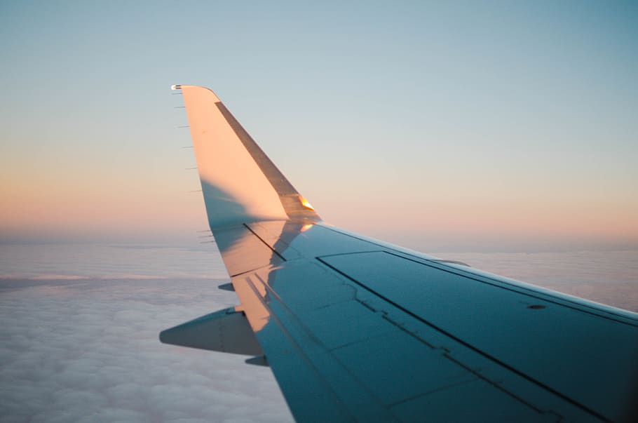 sunrise, sky, clouds, plane, travel, mode of transportation HD wallpaper
