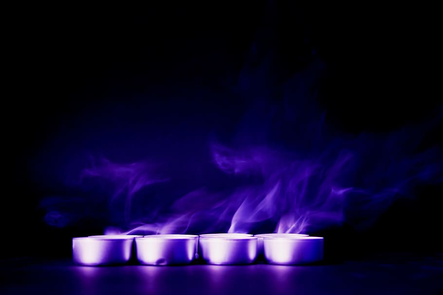 Four Tealight Candles With Purple Background, abstract, art, blur, HD wallpaper