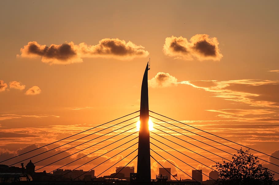 sunset, city, architecture, sky, in the evening, summer, color HD wallpaper