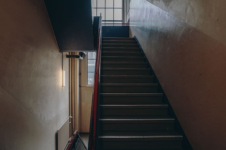brown stair, staircase, handrail, banister, wood, hardwood, railing HD wallpaper