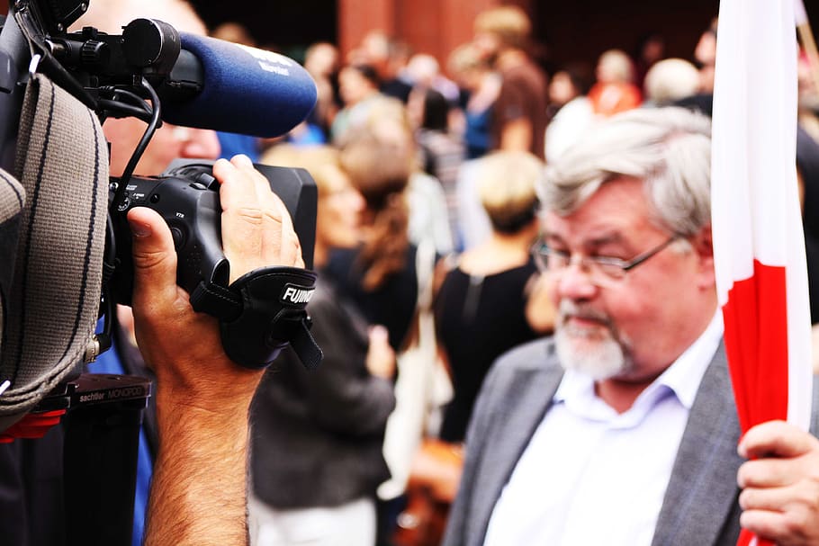 Photo of Man in Gray Coat, blur, camera, crowd, filming, media HD wallpaper
