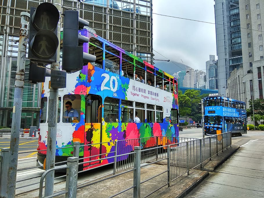 hong kong, central, tram, building exterior, city, architecture HD wallpaper