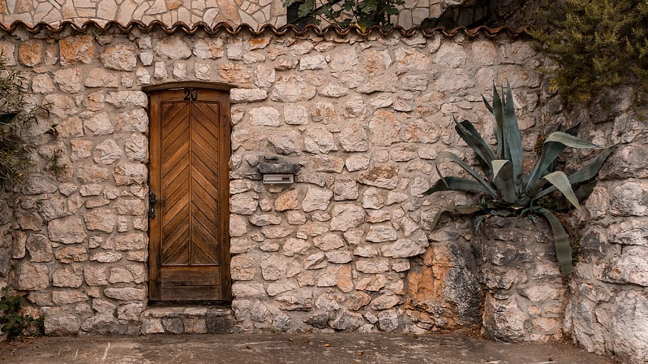 croatia, plants, wall, brick, wood, house, door, cacti, agave HD wallpaper