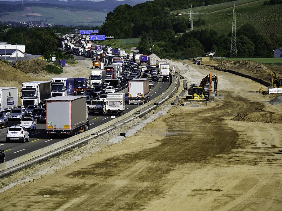 jam, site, highway, excavators, underground, traffic, road HD wallpaper