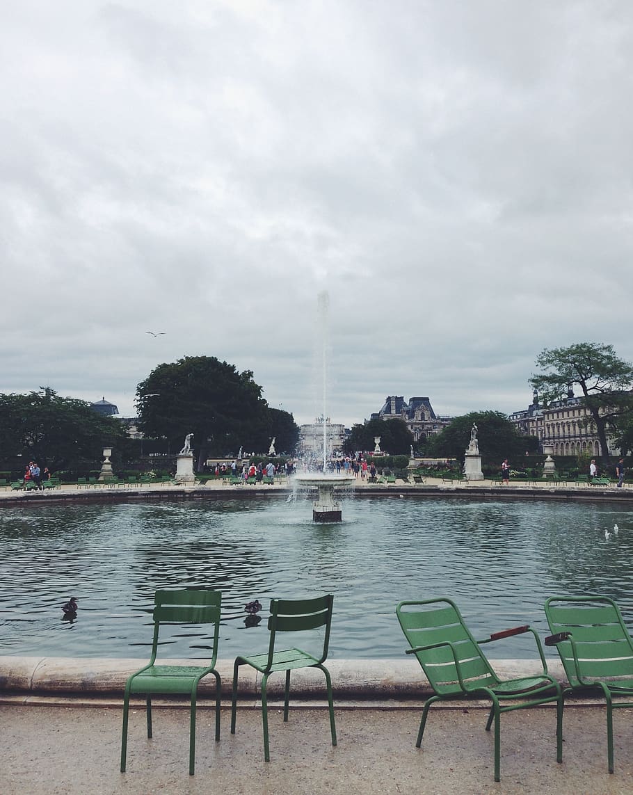 france, paris, tuileries garden, open space, chair, art, sky, HD wallpaper