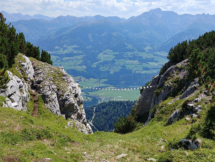climbing, mountains, panorama, alpine, hike, steep, rock, nature HD wallpaper