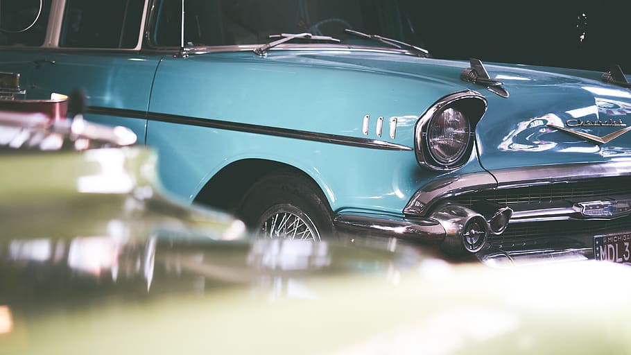 classic blue car, mode of transportation, land vehicle, motor vehicle HD wallpaper