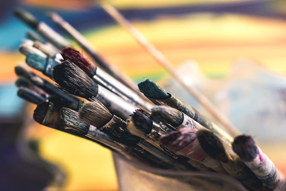 paintbrushes, art, hobby, creative process, painting, close-up HD wallpaper