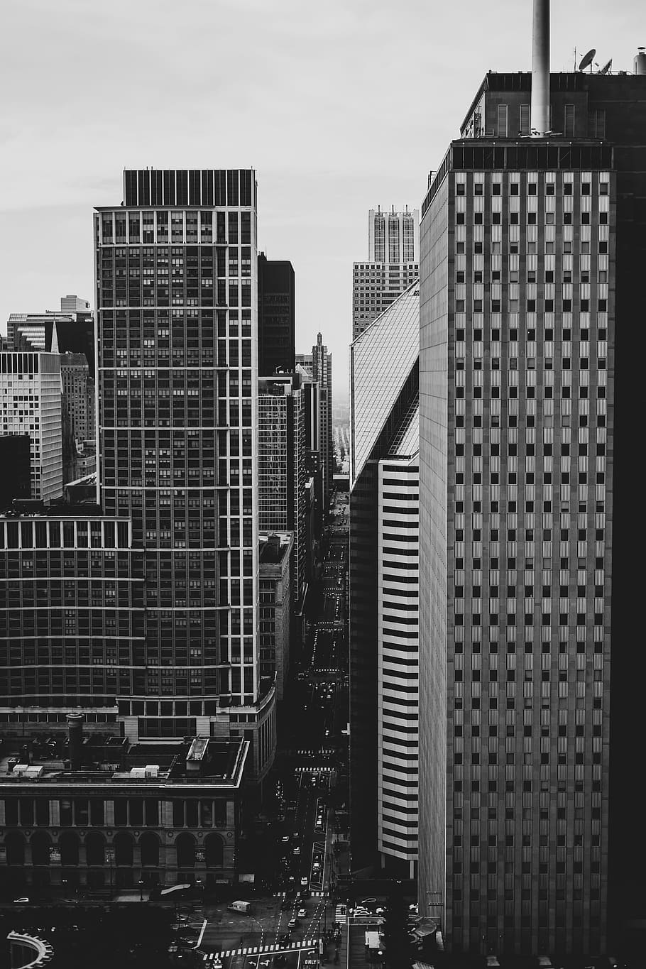 grayscale photography of city, black and white, street, aerial, HD wallpaper