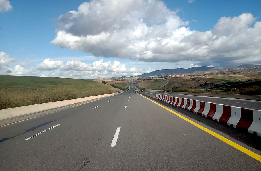 algeria, tlemcen, highway, road, sky, cloud - sky, sign, transportation, HD wallpaper
