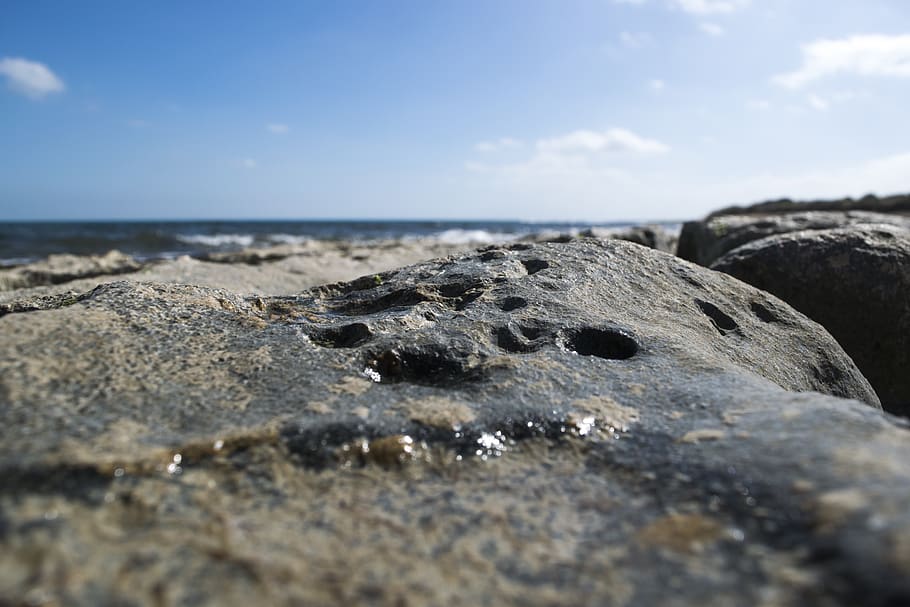 rock, sky, wave, rocks, stone, clouds, outdoors, water, nature HD wallpaper