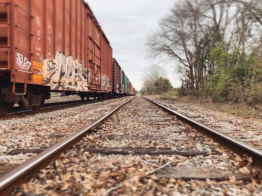 transportation, railway, train track, shipping container, vehicle HD wallpaper