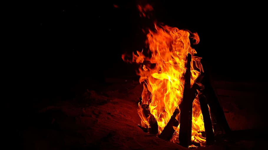 Yellow and Red Fire, blaze, bonfire, burn, burning, burnt, campfire HD wallpaper