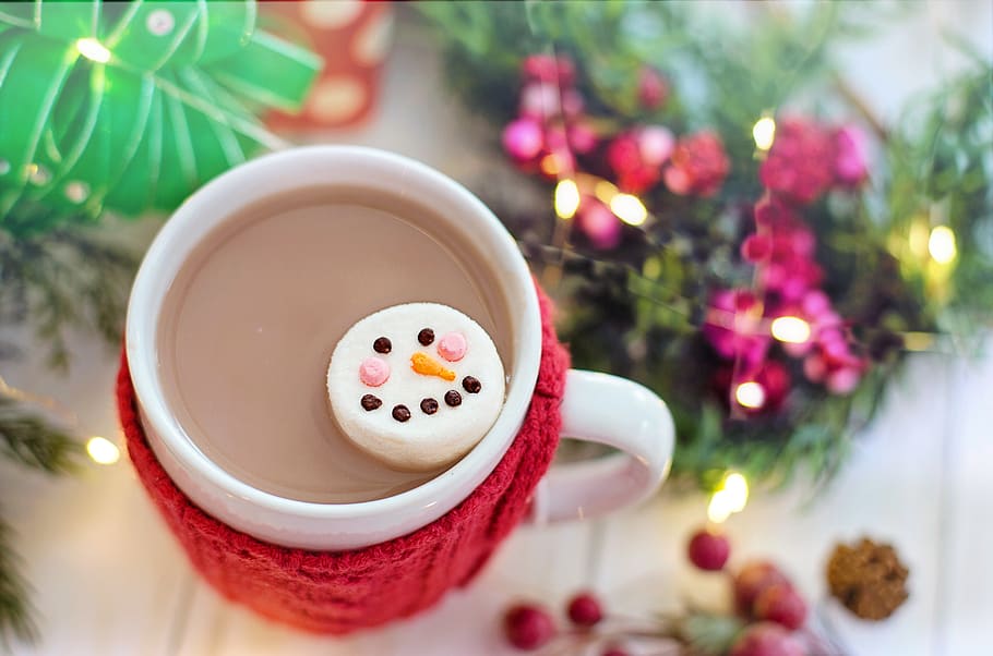 hot chocolate, cocoa, marshmallow, snowman, christmas, xmas