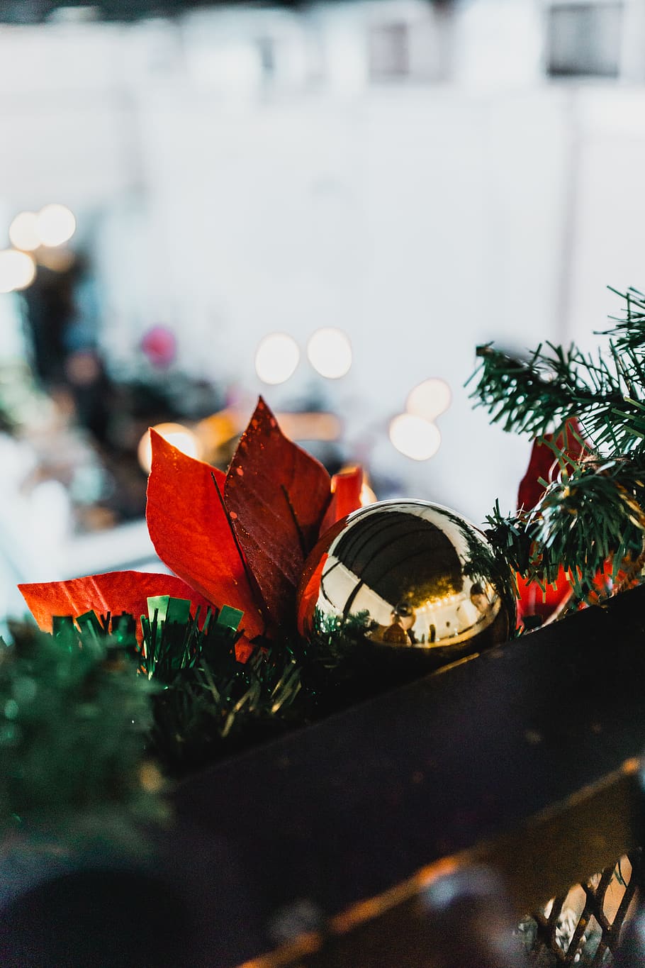 gold bauble, plant, leaf, tree, malaysia, subang jaya, sphere HD wallpaper